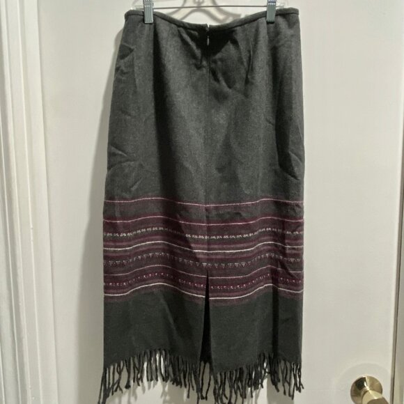 Vintage Preppy Academia Western Midi Office Boho Wool Fringes Pencil Skirt 8 - Picture 2 of 7